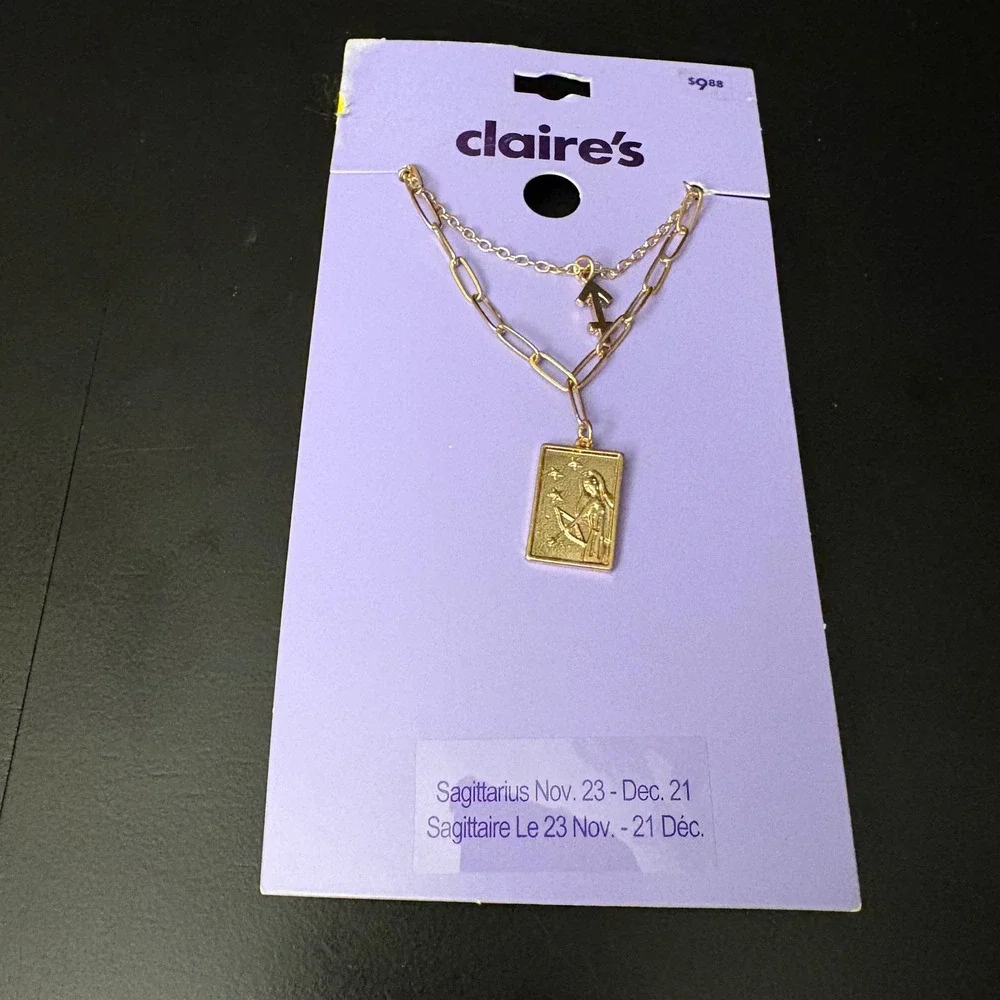NWT Claires Gold‎ Sagittarius Zodiac Layered Set of 2 Necklaces Nov Dec Gift